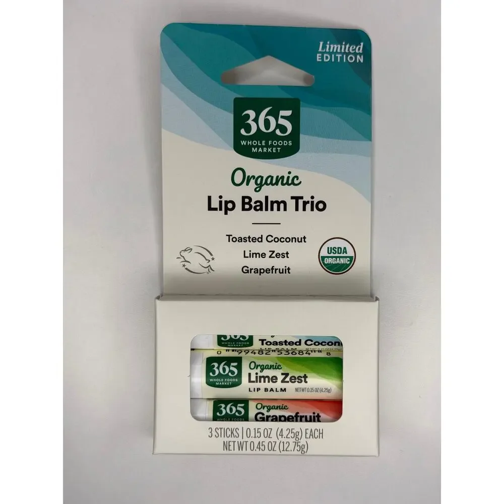 Set of 2! 365 Whole Foods Market Organic Lip Balm 3 Pack Coconut Lime Grapefruit